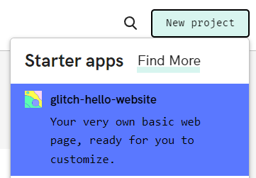 screenshot of the new project dialog on glitch